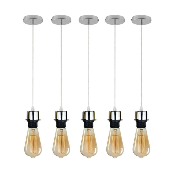 5 Pack Industrial Pendant Light Fitting, Lampshade Addable E27 Lamp Holder Light,