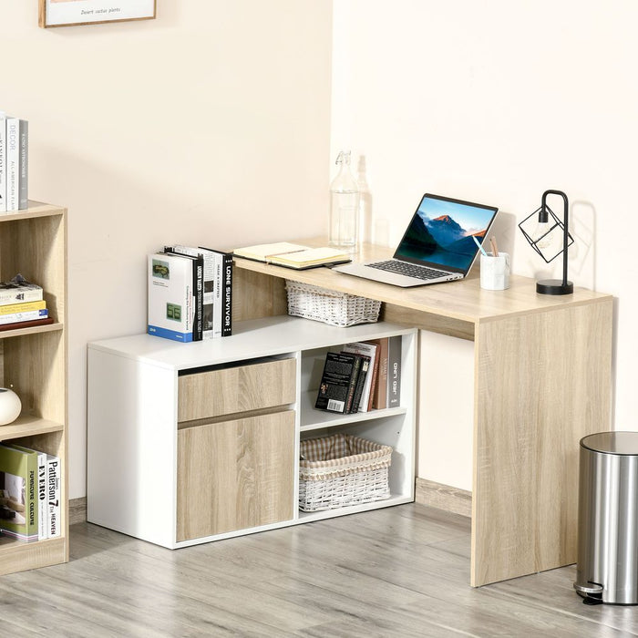 L-Shaped Corner Computer Desk - Oak and White