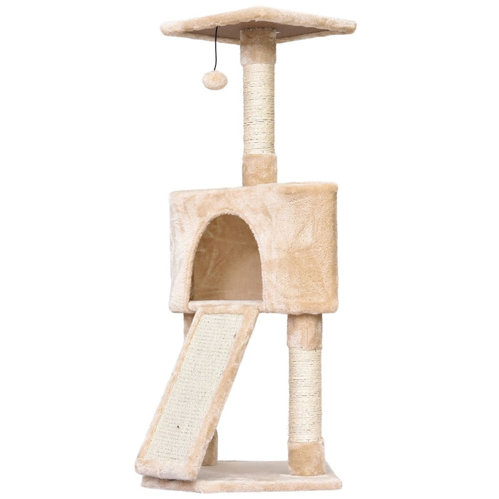 Premium Quality 3-Level Cat Tree with Scratching Posts, Perch, Condo, and Ladder - Beige Pawhut