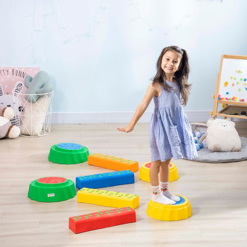 Outsunny 8 PCS Kids Stepping Stones Balance Beam w/Non-Slip Surface and Bottom, Stackable Stepping Stones for Toddler