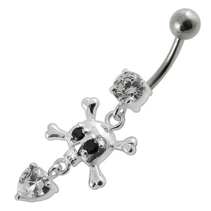 Jeweled Fancy Silver Dangling Banana Bar Navel Body Jewelry Ring