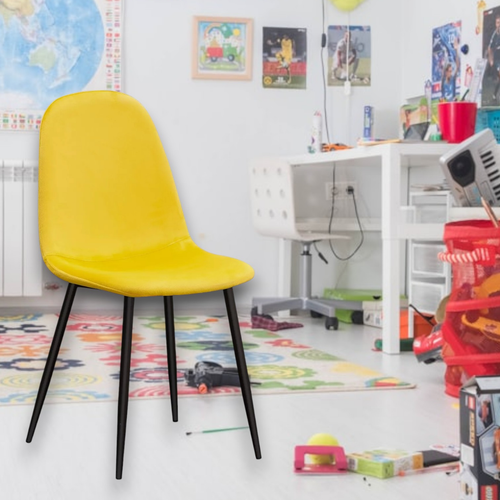 YELLOW FABRIC CHAIR BLACK METAL LEGS