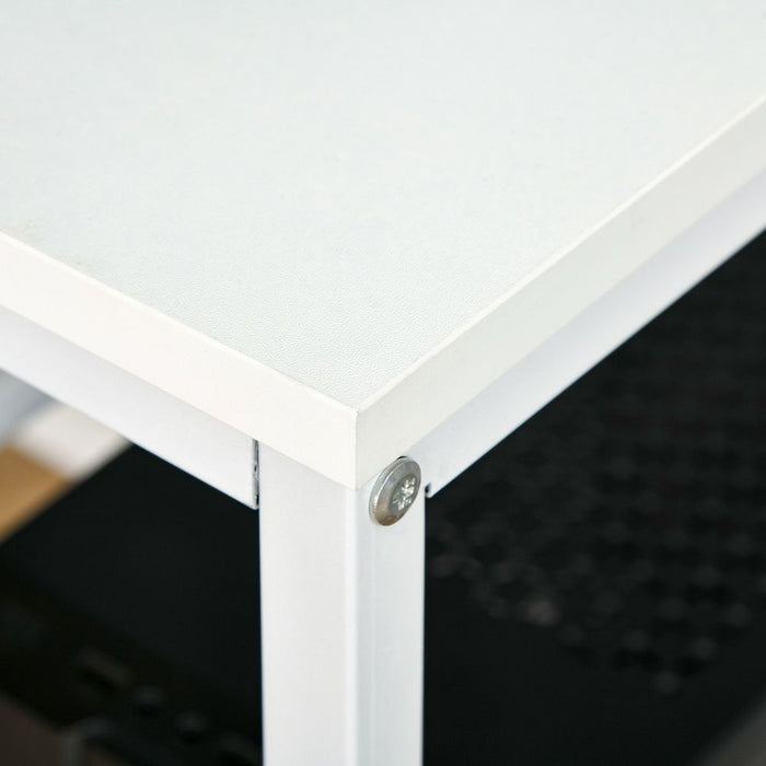 Premium White Computer Workstation: Spacious Desk with Storage Shelf & Steel Legs