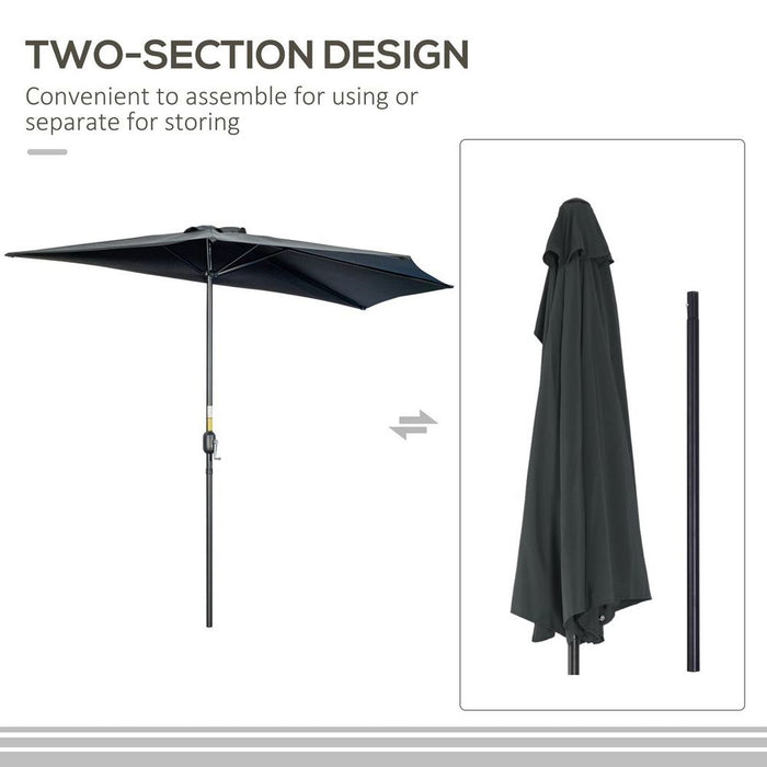 Outsunny 3m Half Round Garden Umbrella Metal w/ Crank - Black: Durable & Space-saving. Perfect for Small Gardens & Balconies!