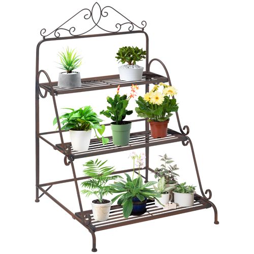 3 Tier Stair Style Metal Plant Stand, Flower Pot Holder Display Shelf