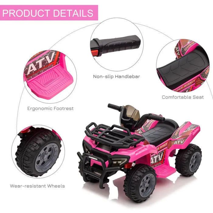 Kids Ride-on Four Wheeler ATV Car with Music for 18-36 months Pink