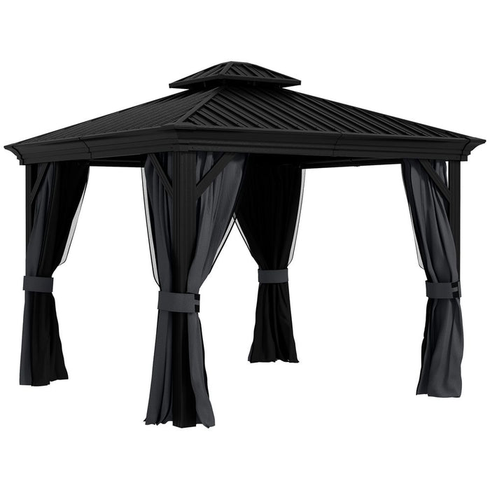 Outsunny 3.7m Outdoor Hardtop Gazebo Canopy, Dark Grey - High Quality Aluminium Frame, 2-Tier Roof