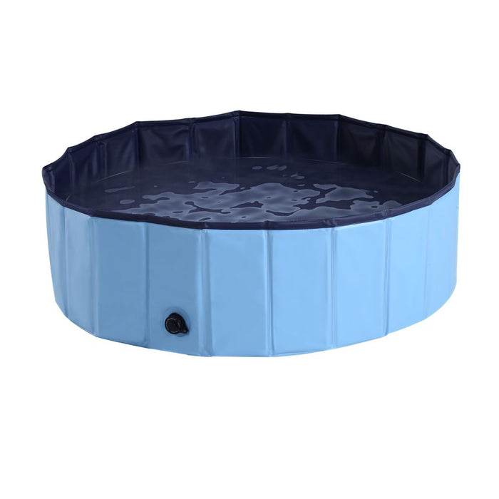 PawHut Foldable Dog Paddling Pool Pet Cat Swimming Pool Indoor/Outdoor Collapsible Summer Bathing Tub Shower Tub Puppy Washer (Φ100 x 30H cm, Blue), D01-012BU