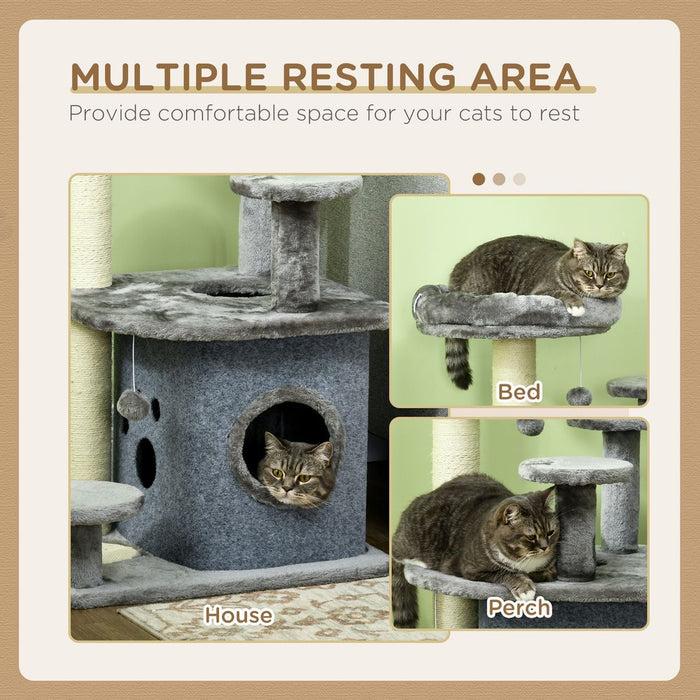 Ultimate Cat Tree Tower - Scratching Posts, Mat, House, Bed, Toy - Premium Quality - Grey