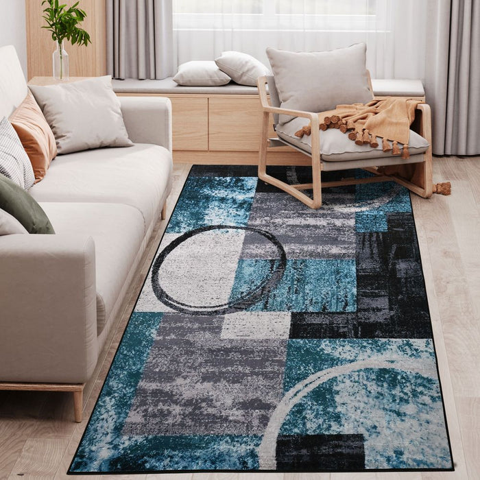 Geometric Blue Area Rug, Large 160x230cm, Soft Velvet, High Quality