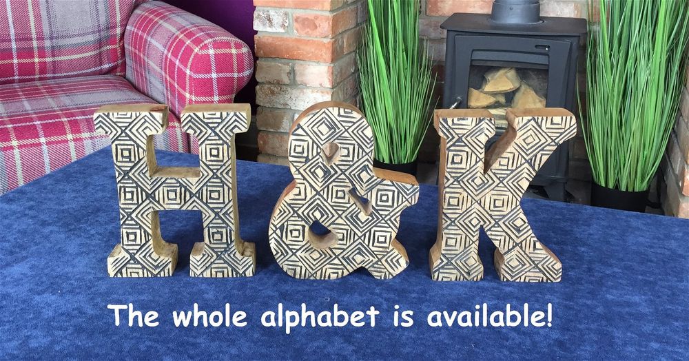 Geometric Wooden Letter T - Hand Carved, Rustic Design - Perfect for Baby's Room, Wedding or Cafe - 14.5cm