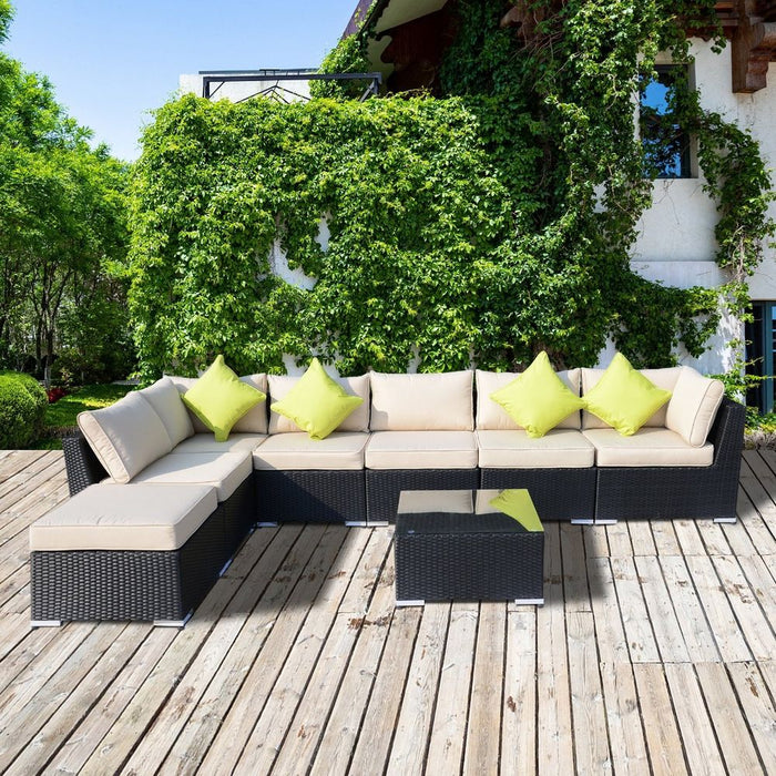 Stylish 8 Pc Rattan Sofa Set + Cushions