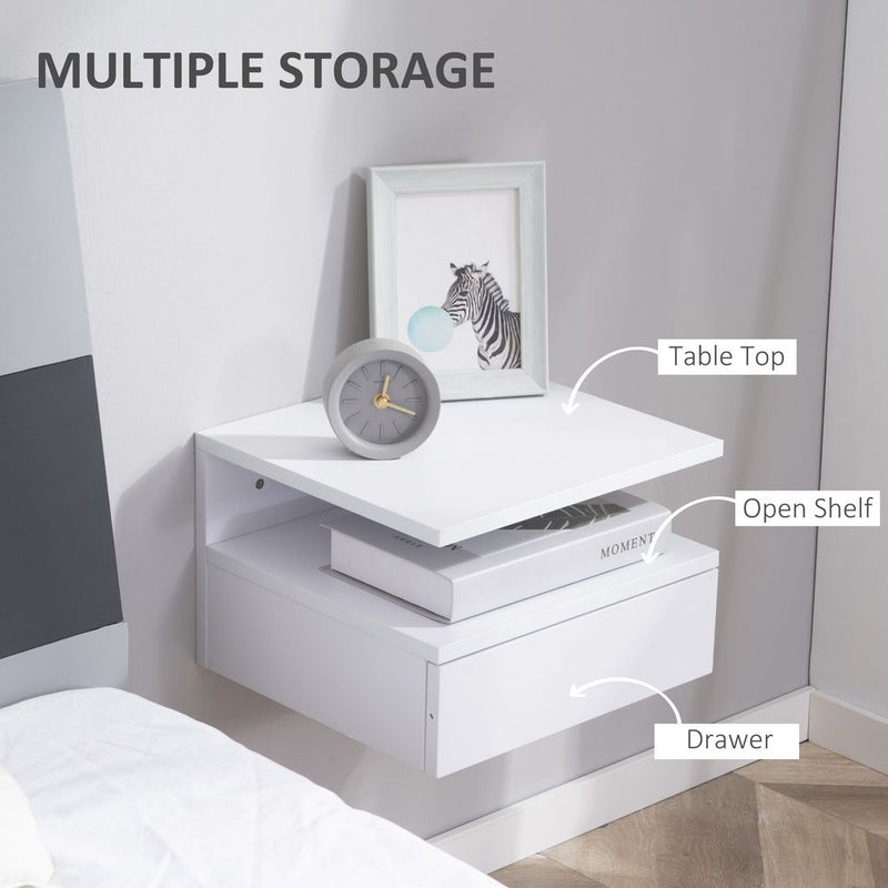HOMCOM Floating Nightstand Set of 2, Wall Mounted Bedside Cabinet with Drawer