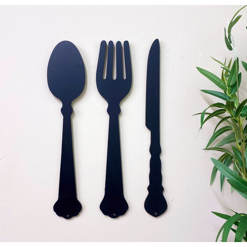 Modern Black Cutlery Wall Decor 39cm - Unique & Stylish Home Decoration