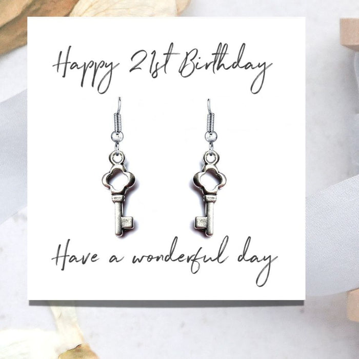 Silver Happy 21st Birthday Earrings & Message Card