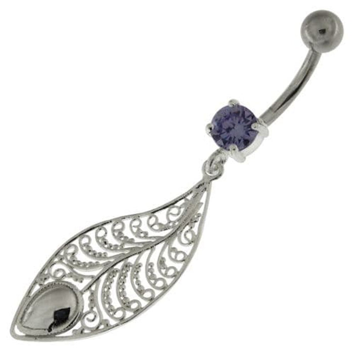 925 Sterling Silver Attractive leaf Belly Button Ring