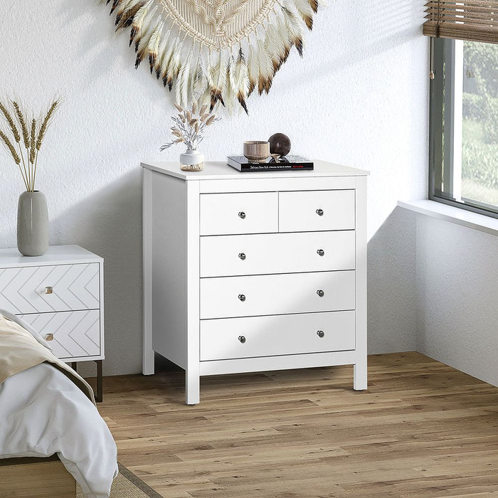 Premium 5 Drawer Storage Cabinet - Modern, Spacious, White