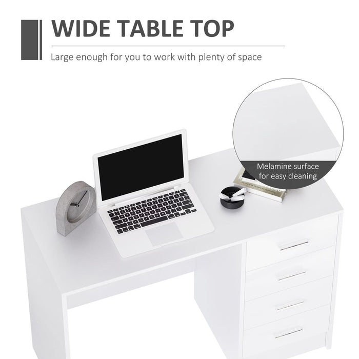 Premium High Gloss 4-Drawer Vanity Desk - White. Perfect for Home Office & Study. Spacious Storage & Stylish Design!