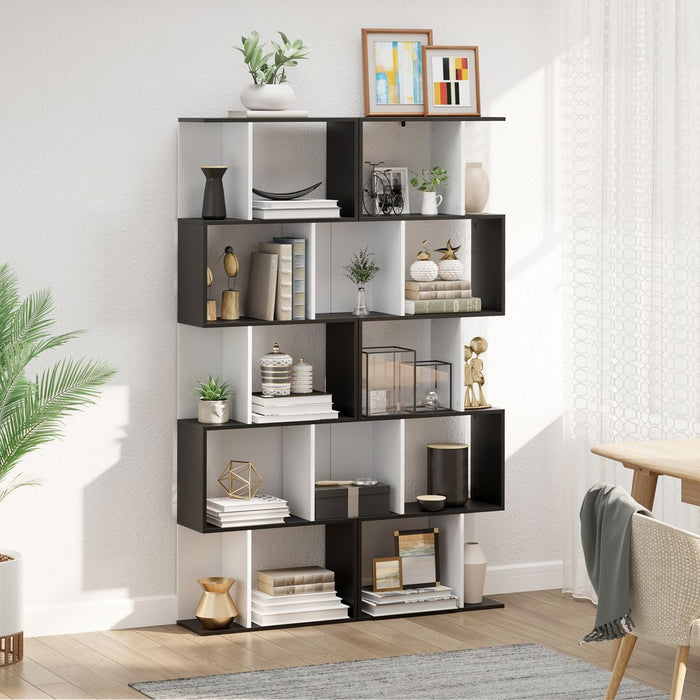 Unique 5-tier S-Shape Bookcase Storage Display Shelving Unit Divider - Black