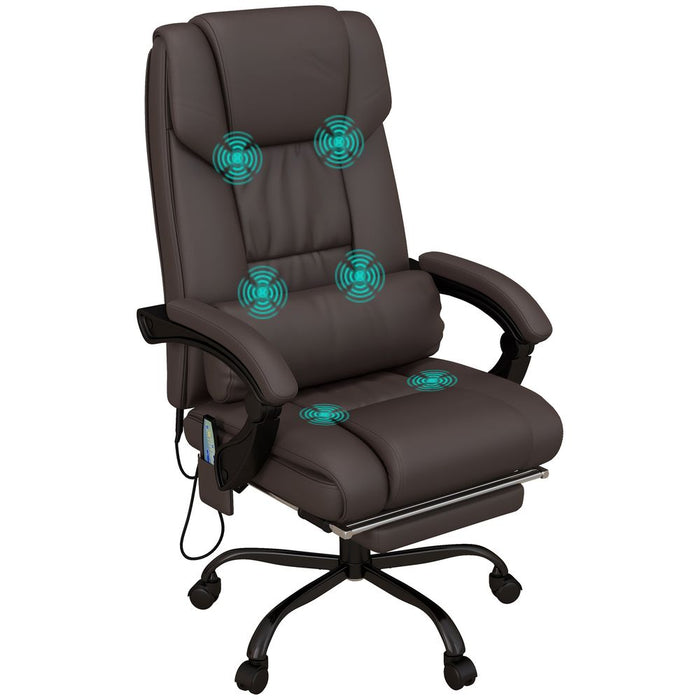 Ultimate Comfort & Style: PU Leather Massage Office Chair - 6 Vibration Points, Adjustable Height, Brown