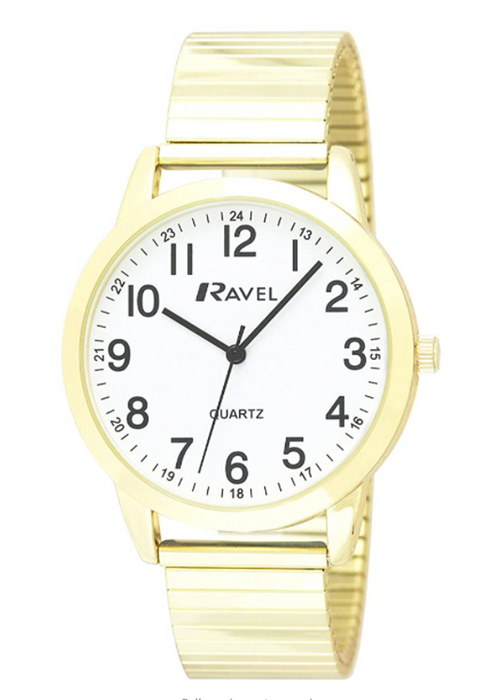 Ravel Mens Bold Number White Dial Gold Expander Bracelet Watch R0232.22.1