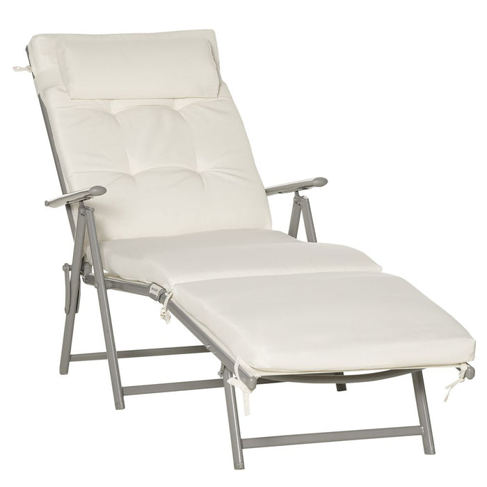 Sun Lounger Recliner Foldable Padded Seat Adjustable Texteline White