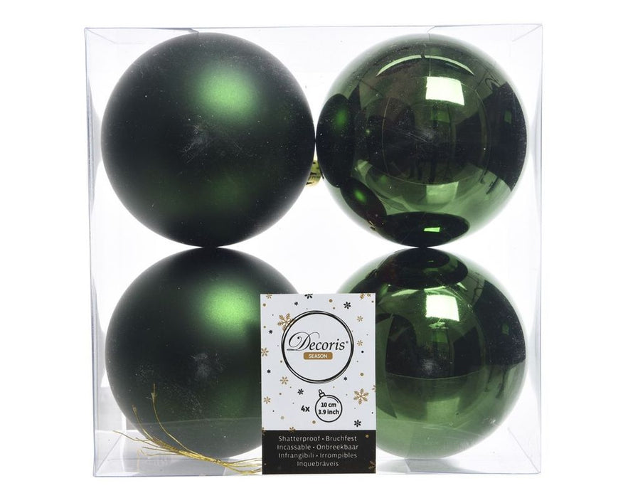 Shatterproof Pine Green Bauble 10cm Pack of 4 - Christmas