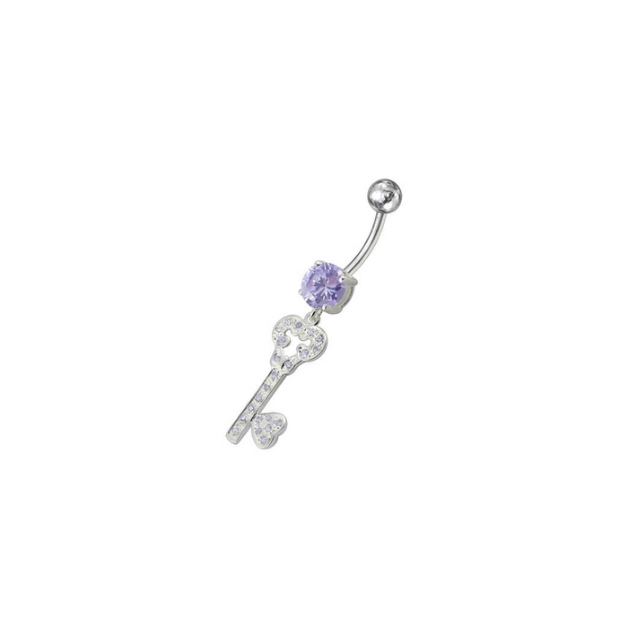 Jeweled Heart Key Dangling Belly Ring