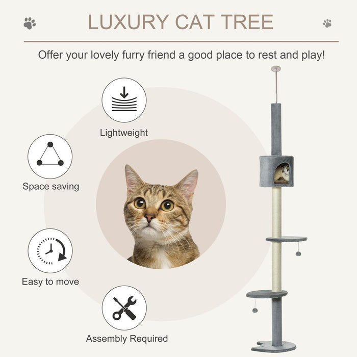 Multi-Floor Cat Tree with Scratching Post, Light Grey