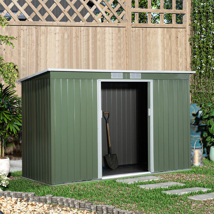 High-Quality 9ft x 4.25ft Corrugated Metal Shed with Foundation Vent Doors - Green