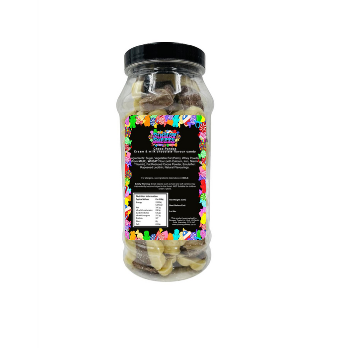 Chocolate Panda Shapes Milk & White Chocolate Retro Sweets Gift Jar