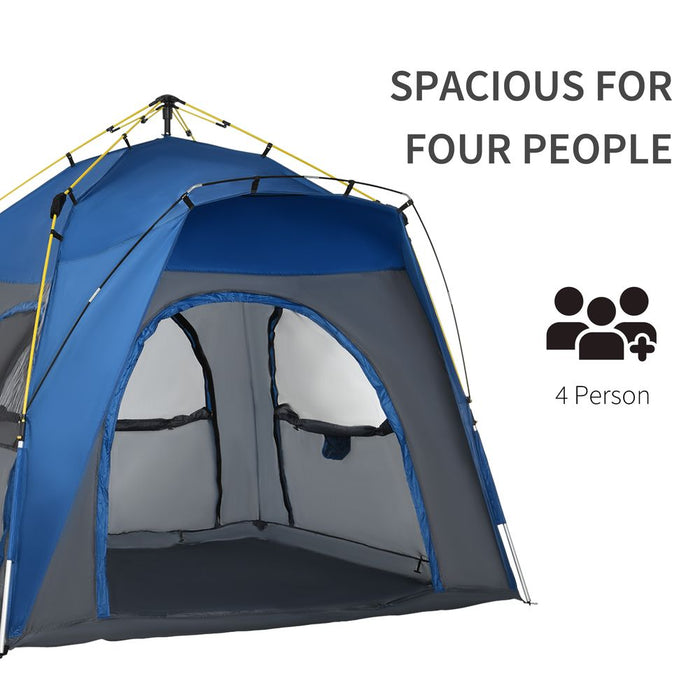 Premium 4 Person Pop-Up Camping Tent - Waterproof, Easy Set-Up, Grey Outsunny