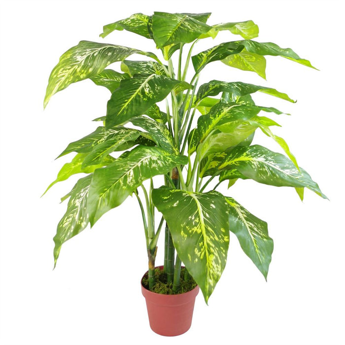 Large 100cm Fox's Aglaonema Tree - Realistic Artificial Plant w/ Gold Metal Planter