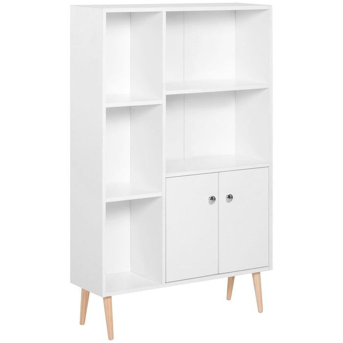 Open Bookcase Cabinet Shelves W/ Two Doors, 80W x 23.5D x 118Hcm-White