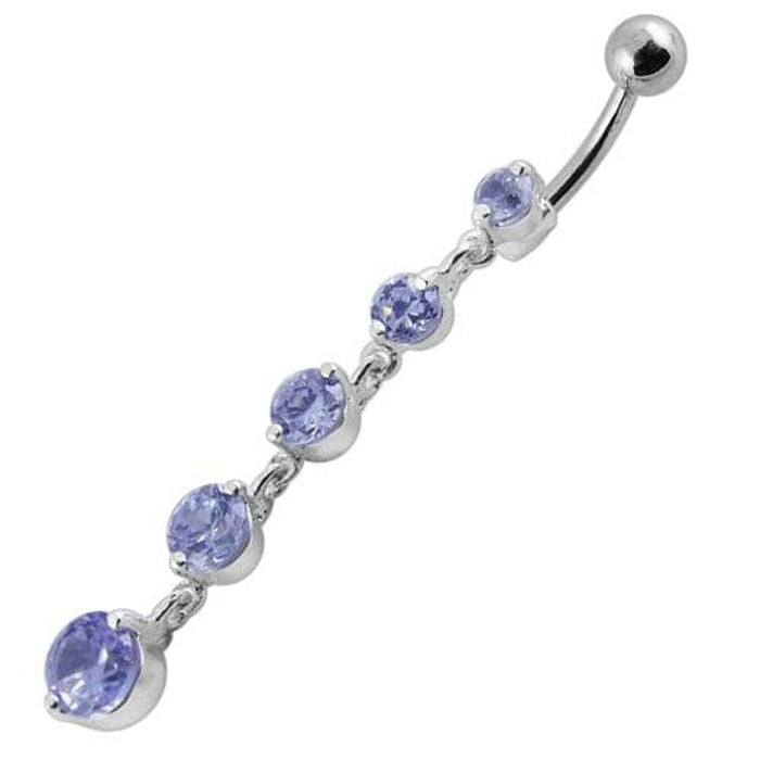 Fancy Silver Dangling Curved Bar Navel Ring