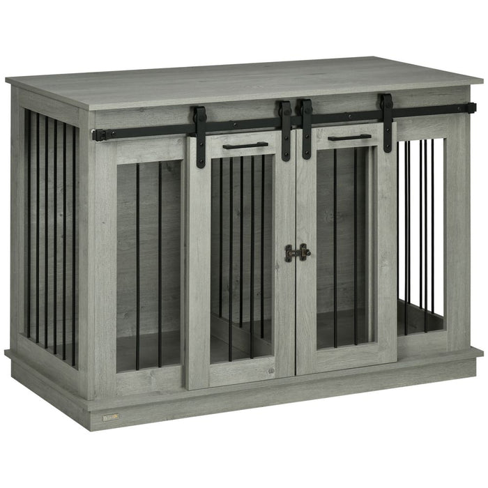 PawHut Double Door Dog Crate Furniture, Secure & Stylish for Large & Small Dogs, Grey