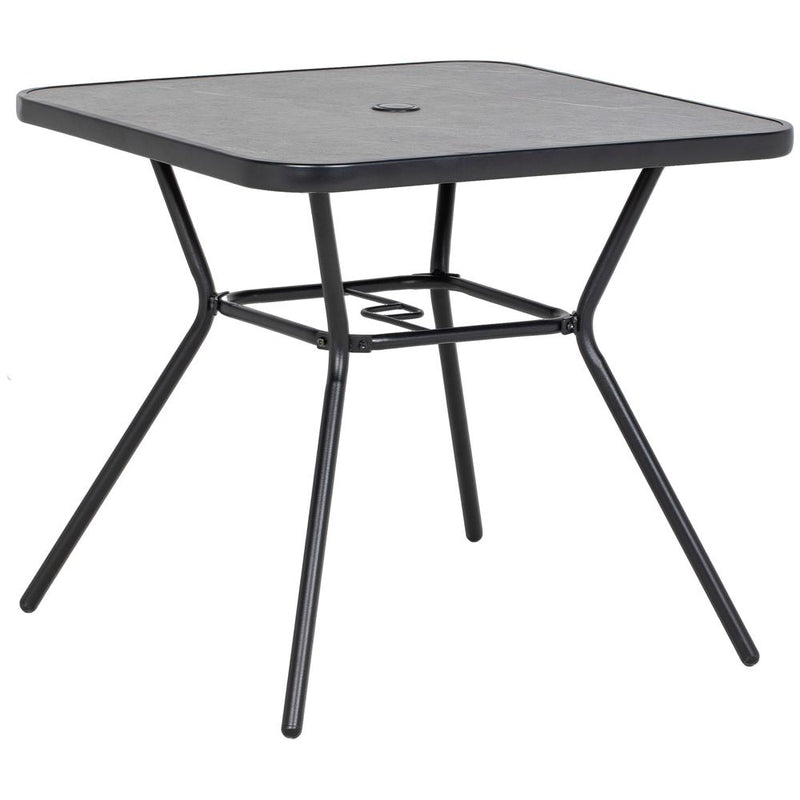 Faux-marbled Patio Table w/ Umbrella Hole: Steel Frame, Balcony-Sized - Outsunny