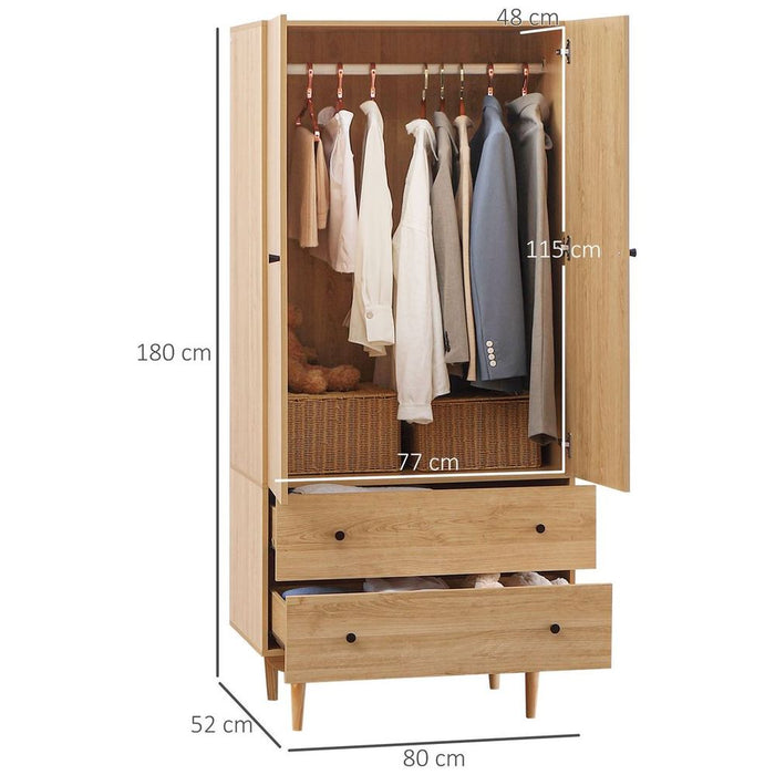 Modern Wardrobe with 2 Drawers, Hanging Rail, Clothes Organizer for Bedroom