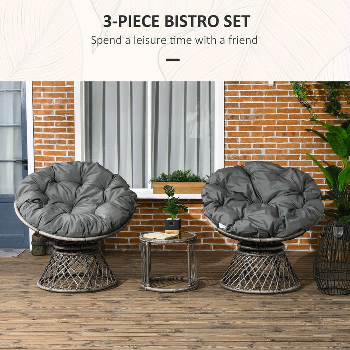 Outsunny Rattan Bistro Set: 3 Pieces, 360? Swivel Chairs, Cushions