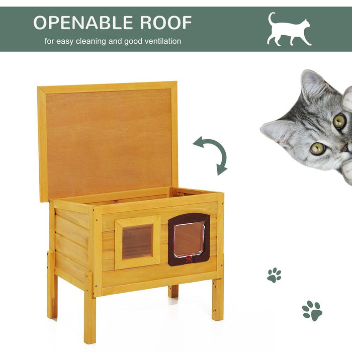 Premium Outdoor Cat House - Waterproof, Solid Wood, Shelter, Pawhut - Ideal for Stray Cats, with Roof & Door