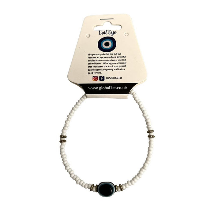 Evil Eye Bracelet, White Beads, (JIT) - the Ultimate Protection and Good Luck Charm