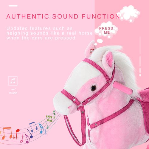 Rocking Horse Toy Plush Wood Pony Riding Rocker Neigh Sound Pink