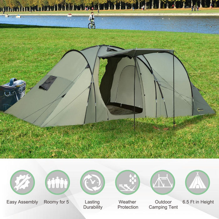 Outsunny 5 Man Camping Tent Family Friends Outdoor Shelter w/Rainfly 3 Rooms Bag