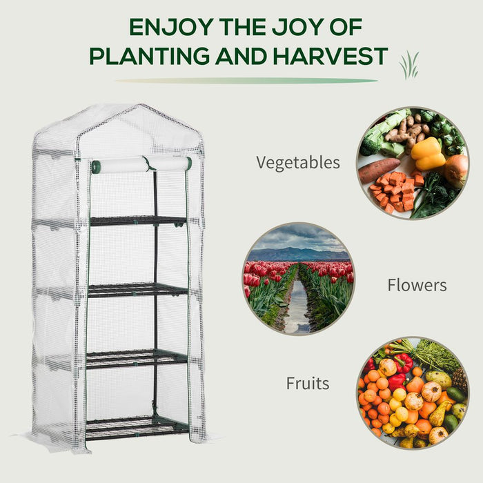 4 Tier Mini Greenhouse, Portable with Steel Frame, PE Cover, 160x69x50cm