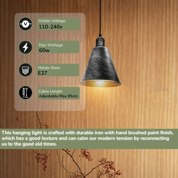 Modern Cone Pendant Light - Silver Lampshade - High-Quality Fixture