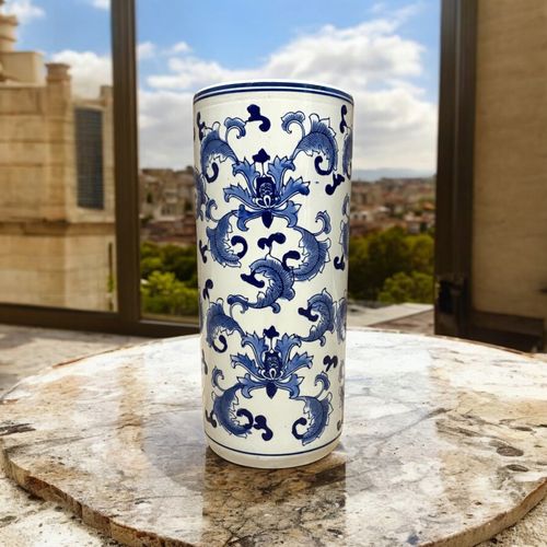 18" ROUND BLUE & WHITE UMBRELLA STAND