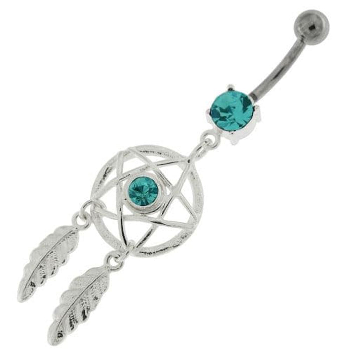 Center Jeweled Star Dream Catcher Dangling Navel Ring