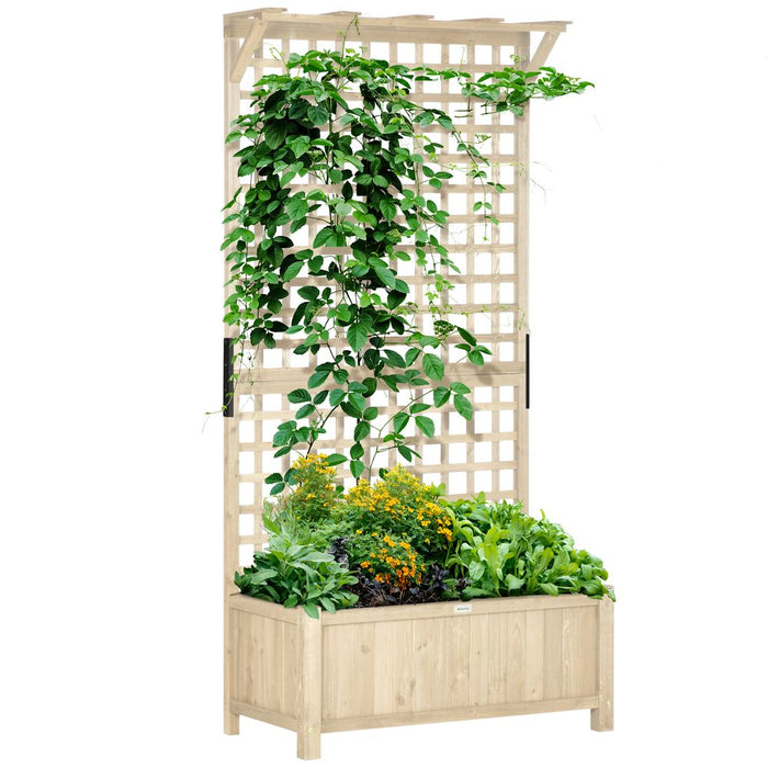 Outsunny Wood Planter with Trellis for Climbing Plants Vines Planter Box Natural