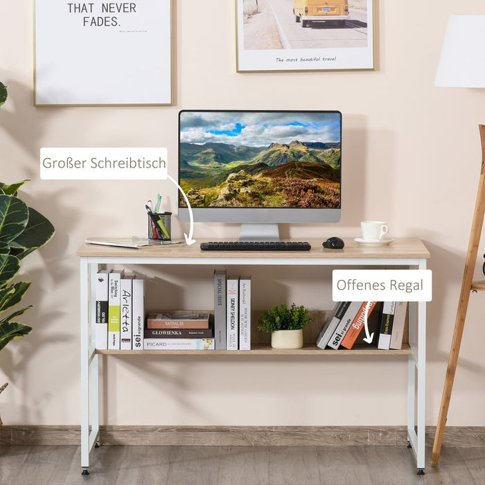 2-Tier Writing Desk Metal Frame Smooth Shelves Storage Shelf Oak Colour