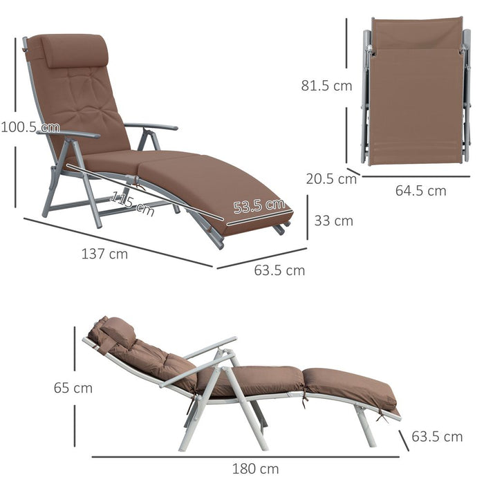 Outsunny Steel Frame Outdoor Garden Padded Sun Lounger w/ Pillow Brown